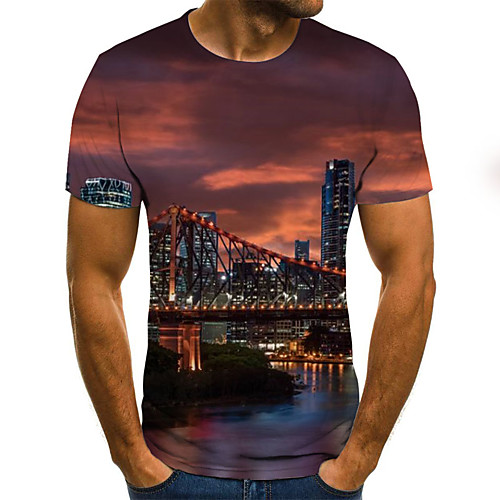 

Men's Daily Sports Basic / Exaggerated T-shirt - Color Block / 3D / Graphic Black & White, Print Brown