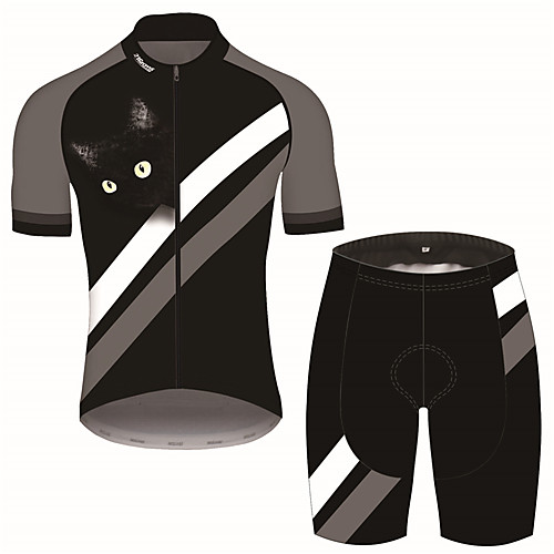 

21Grams Men's Short Sleeve Cycling Jersey with Shorts Black Cat Stripes Animal Bike Clothing Suit UV Resistant Breathable 3D Pad Quick Dry Sweat-wicking Sports Cat Mountain Bike MTB Road Bike Cycling