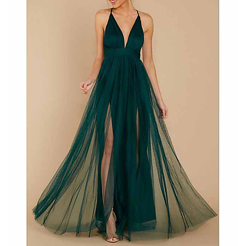 

Women's Maxi Army Green Dress Sheath Solid Color Halter Neck S M