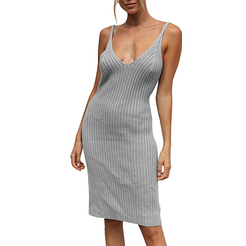 

Women's Light Green Gray Dress Sexy Street chic Daily Going out Bodycon Sheath Solid Color Strap Backless Patchwork S M