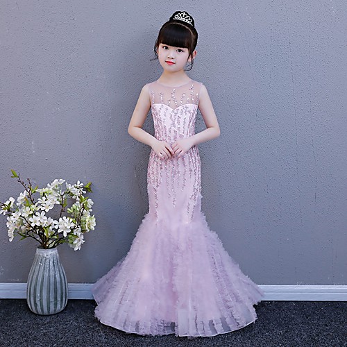 

Mermaid / Trumpet Court Train Wedding / Party Pageant Dresses - Spun Rayon Sleeveless Illusion Neck with Crystals / Rhinestones