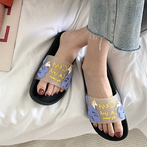 

Women's Slippers & Flip-Flops Flat Heel Round Toe PVC Summer Black