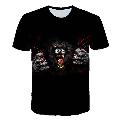 

Men's Daily Sports Street chic / Exaggerated T-shirt - 3D / Animal Wolf, Print Black