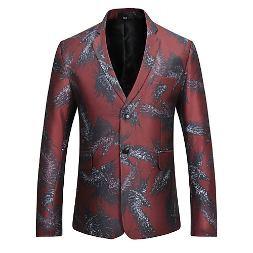 

Men's Blazer Peaked Lapel Polyester Wine / Navy Blue