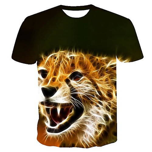 

Men's Daily Going out Basic T-shirt - Geometric / 3D / Animal Tiger, Print Army Green