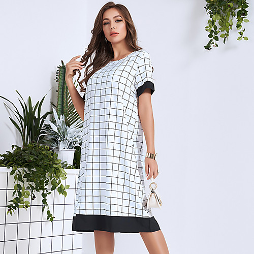 

Women's White Dress Casual Active Daily Going out Shift Color Block S M Loose