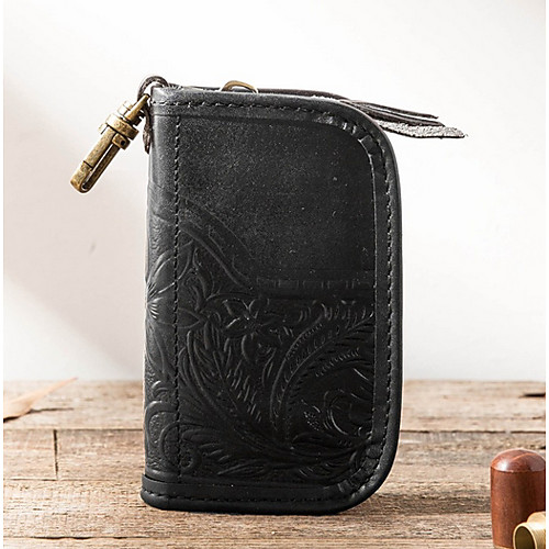 

Men's Zipper Cowhide Wallet Solid Color Dark Brown / Dark Coffee / Brown