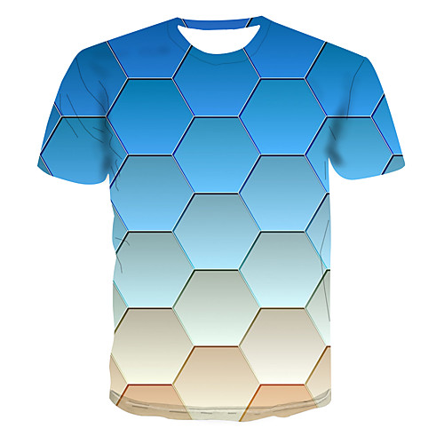 

Men's Club Weekend Street chic / Punk & Gothic T-shirt - Geometric / 3D / Abstract Print Light Blue