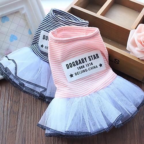 

Dog Costume Dress Dog Clothes Breathable Pink Wedding Costume Beagle Bichon Frise Chihuahua Cotton Voiles & Sheers Stripes Quotes & Sayings Party Cute XS S M L