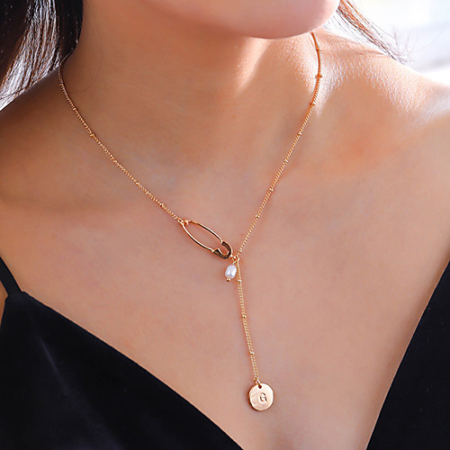 

Women's Pendant Necklace Necklace Y Necklace Classic Alphabet Shape Classic Vintage Trendy Fashion Chrome Freshwater Pearl Gold 38 cm Necklace Jewelry 1pc For Street Beach Festival
