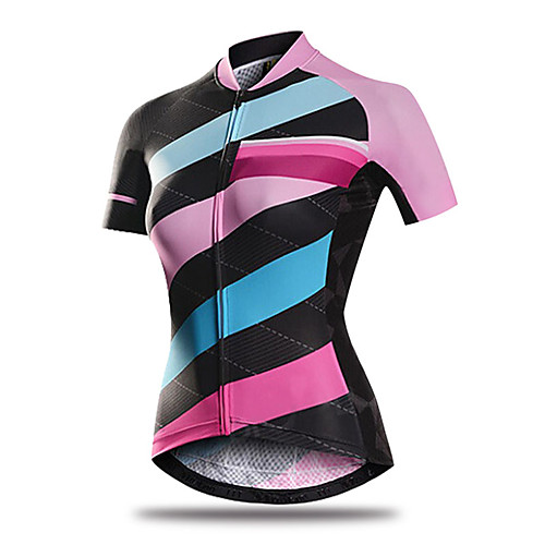 

21Grams Women's Short Sleeve Cycling Jersey BluePink Stripes Geometic Bike Jersey Top Mountain Bike MTB Road Bike Cycling UV Resistant Breathable Quick Dry Sports Clothing Apparel / Stretchy
