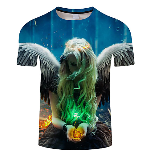

Men's Daily Going out Basic T-shirt - 3D / Cartoon / Portrait Print Rainbow