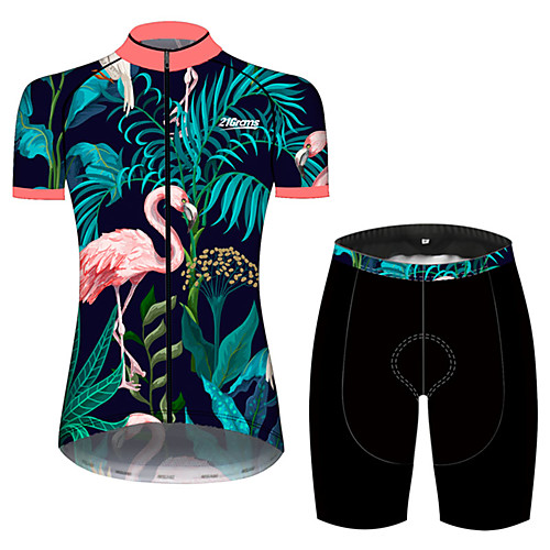 

21Grams Women's Short Sleeve Cycling Jersey with Shorts PinkGreen Flamingo Leaf Animal Bike Clothing Suit Breathable 3D Pad Quick Dry Ultraviolet Resistant Sweat-wicking Sports Flamingo Mountain