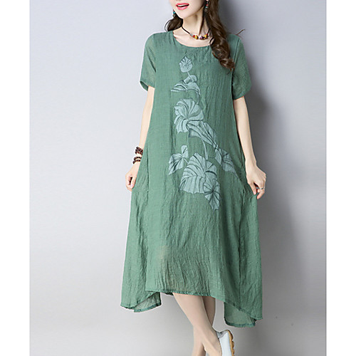 

Women's Red Green Dress Shift Print M L Loose