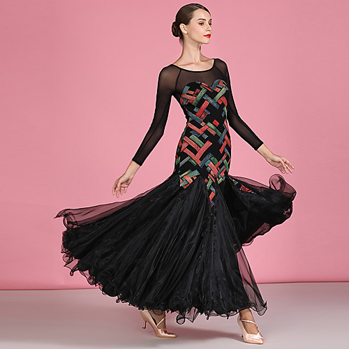

Ballroom Dance Dresses Women's Performance Organza / Tulle / Linen / Cotton Blend Pattern / Print / Split Joint Long Sleeve High Dress