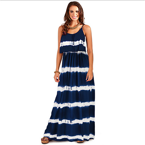 

Women's Maxi Purple Fuchsia Dress Boho Maxi Dress Spring Vacation Beach Sheath Color Block Tie Dye Stripes Strap Stripe S M