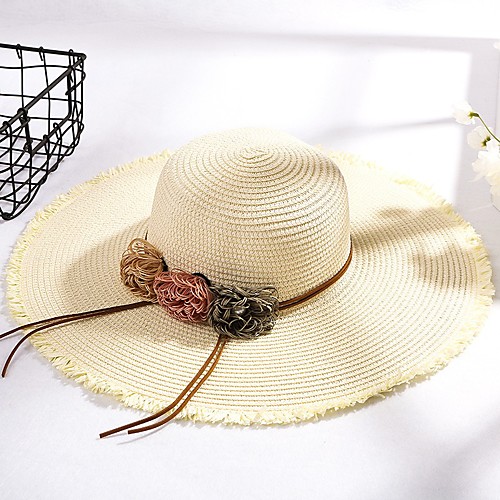 

Women's Basic Straw Sun Hat-Solid Colored Summer Yellow Blushing Pink Khaki