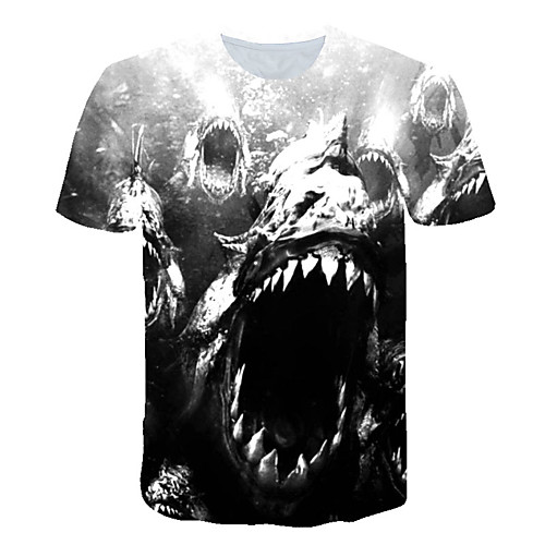 

Men's Daily Sports Street chic / Exaggerated T-shirt - Color Block / 3D / Animal Black & White, Print Black