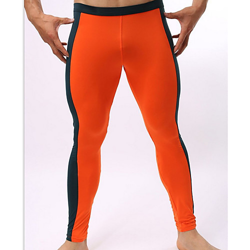 

Men's Normal Nylon Sexy Long Johns Color Block Mid Waist