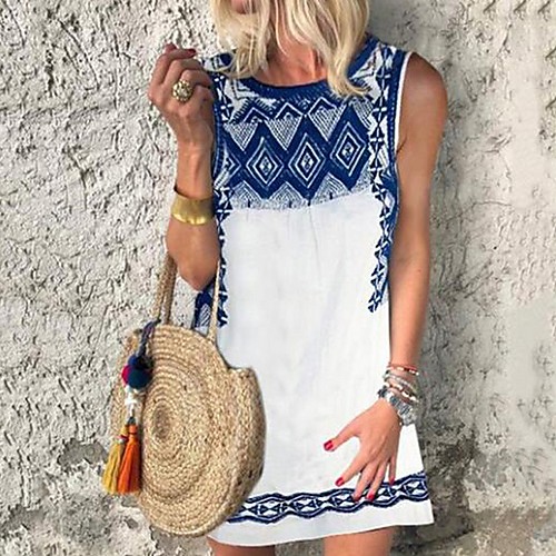 

Women's White Dress A Line Print S M Loose