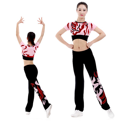 

Cheerleader Costume Gymnastics Suits Women's Girls' Kids Pants / Trousers Spandex High Elasticity Handmade Short Sleeve Competition Dance Rhythmic Gymnastics Gymnastics Black
