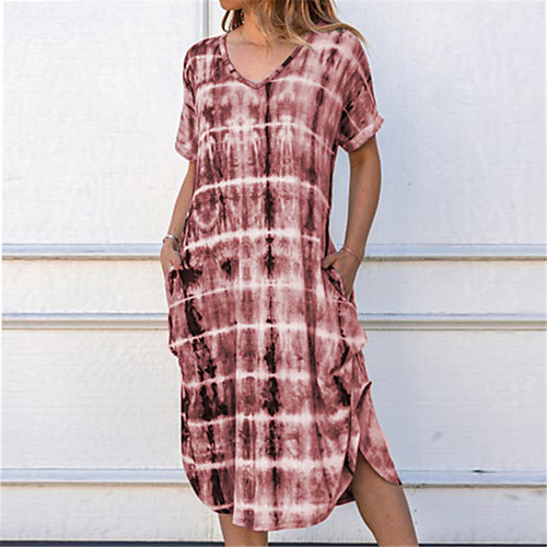 

Women's Wine Purple Dress Shift Print V Neck S M