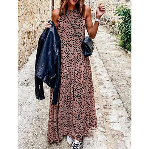 

Women's Maxi Blushing Pink Dress A Line Leopard XS S