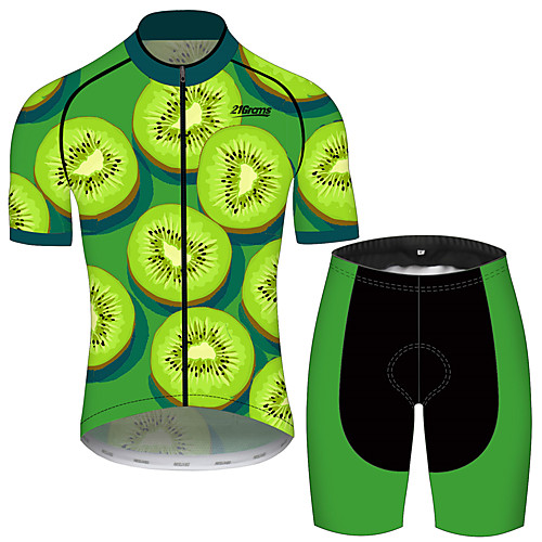 

21Grams Men's Short Sleeve Cycling Jersey with Shorts Black / Green Fruit Bike Clothing Suit UV Resistant Breathable 3D Pad Quick Dry Sweat-wicking Sports Solid Color Mountain Bike MTB Road Bike