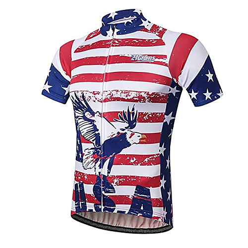 

21Grams Men's Short Sleeve Cycling Jersey RedBlue American / USA Eagle National Flag Bike Jersey Top Mountain Bike MTB Road Bike Cycling UV Resistant Breathable Quick Dry Sports Clothing Apparel