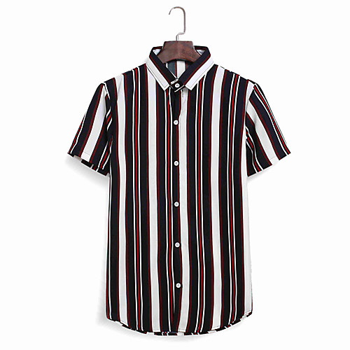 

Men's Striped Shirt - Cotton Daily Work White / Black / Short Sleeve