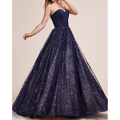 

Ball Gown Sweetheart Neckline Floor Length Lace Elegant / Blue Engagement / Prom Dress with Lace Insert / Appliques 2020