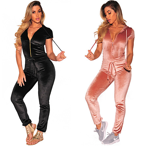 

Women's One-piece Velour Jumpsuit Tracksuit Sweatsuit 1 set Running Fitness Jogging Breathable Soft Sportswear Athletic Clothing Set Short Sleeve Activewear Stretchy Regular Fit