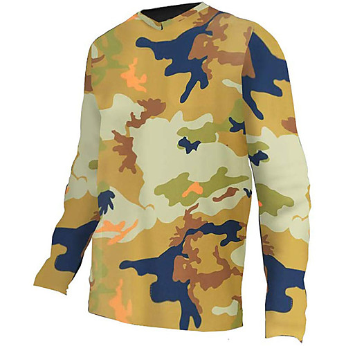 

21Grams Men's Long Sleeve Cycling Jersey Downhill Jersey Dirt Bike Jersey 100% Polyester Yellow Camo / Camouflage Bike Jersey Top Mountain Bike MTB Road Bike Cycling UV Resistant Breathable Quick Dry