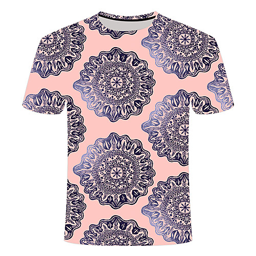 

Men's Daily Going out Basic T-shirt - Floral / 3D / Abstract Print Dusty Rose