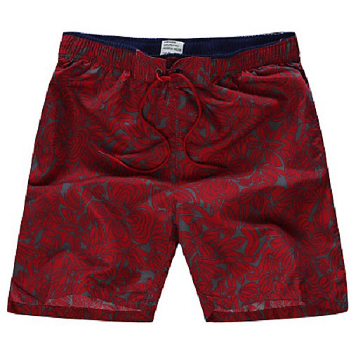 

Men's Sporty Basic Red Black Navy Blue Swim Trunk Beach board shorts Swimwear Swimsuit - Geometric Tropical Lace up Print M L XL Red