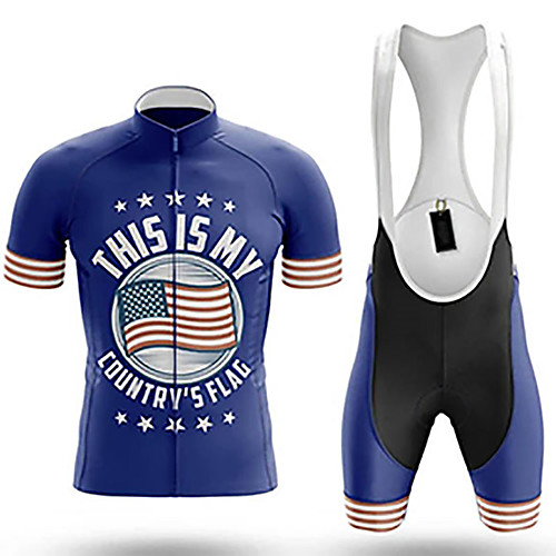 

21Grams Men's Short Sleeve Cycling Jersey with Bib Shorts Blue American / USA National Flag Bike Clothing Suit UV Resistant Breathable 3D Pad Quick Dry Sweat-wicking Sports American / USA Mountain