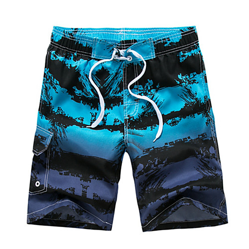 

Men's Sporty Basic Green Blue Swim Trunk Beach board shorts Swimwear Swimsuit - Geometric Tropical Lace up Print M L XL Green