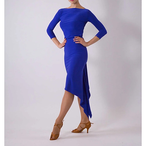 

Latin Dance Club Costume Women's Performance Polyester Taffeta Ruching Long Sleeve Dress