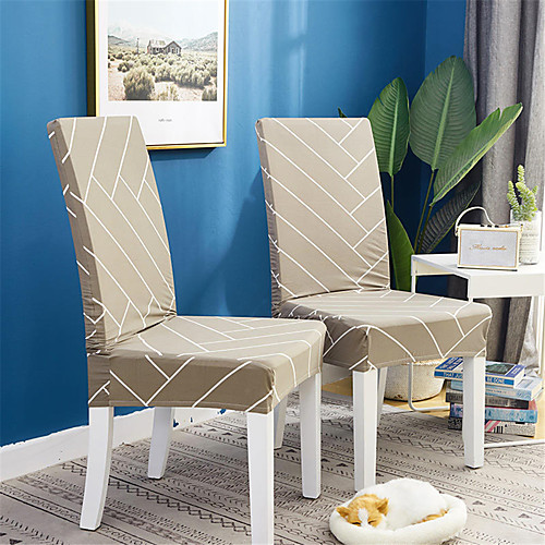 

2 Pack Geometric Brick Print Super Fit Stretch Chair Cover Stretch Removable Washable Dining Room Chair Protector Slipcovers Home Decor Dining Room Seat Cover