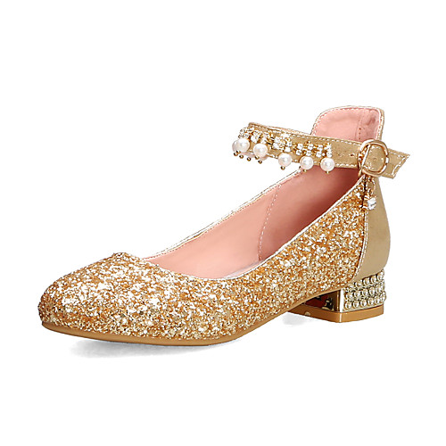 

Women's Heels Chunky Heel Round Toe Rhinestone / Imitation Pearl PU British / Preppy Spring & Fall Gold / Silver / Wedding / Party & Evening