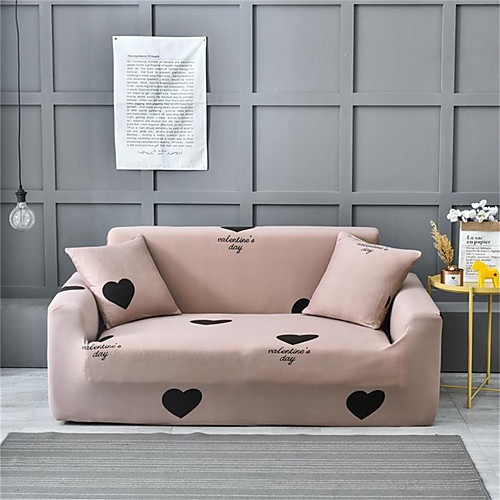 

Khaki Heart Print Dustproof All-powerful Slipcovers Stretch Sofa Cover Super Soft Fabric Couch Cover with One Free Pillow Case