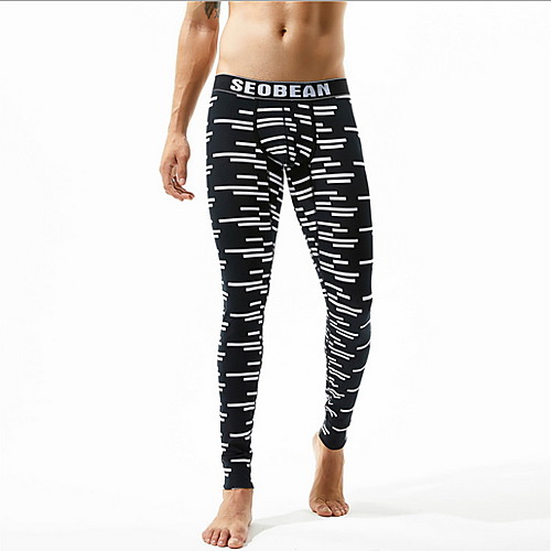 

Compression Gym Men's Normal Cotton Sexy Long Johns Geometric Mid Waist