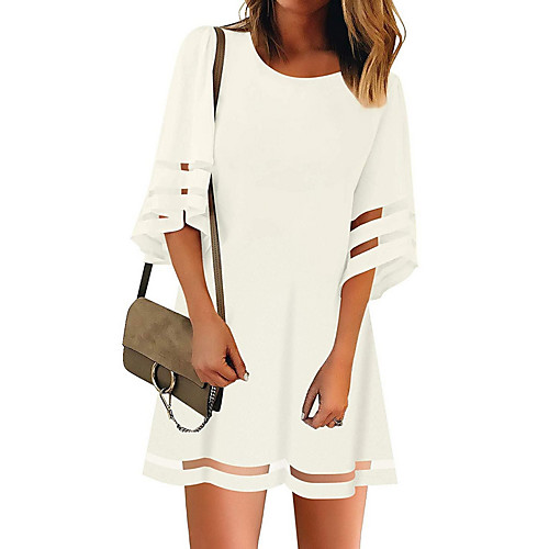 

Women's Orange White Dress Shift Solid Color S M Loose