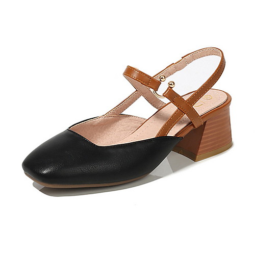 

Women's Heels Chunky Heel Round Toe PU Spring & Summer Black / Almond