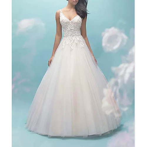 

Ball Gown V Neck Sweep / Brush Train Lace / Tulle Sleeveless Formal / Casual Plus Size Wedding Dresses with Draping 2020