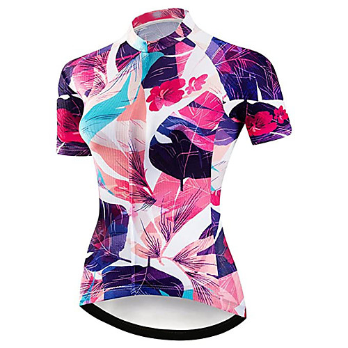 

21Grams Women's Short Sleeve Cycling Jersey Fuchsia Leaf Bike Jersey Top Mountain Bike MTB Road Bike Cycling UV Resistant Breathable Quick Dry Sports Clothing Apparel / Stretchy / Race Fit