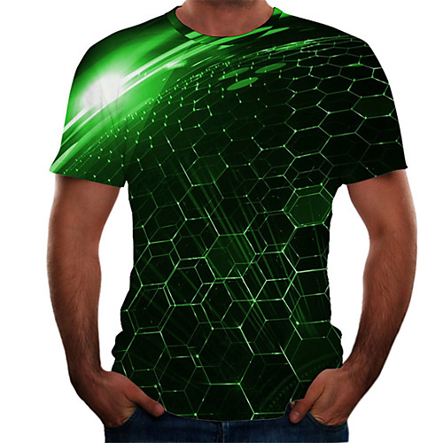 

Men's Daily Basic T-shirt - Color Block / 3D Print Green