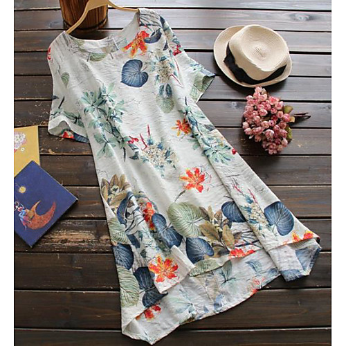 

Women's White Dress Shift Floral S M