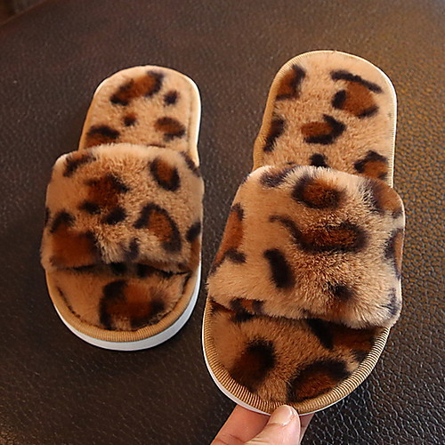 

Girls' Comfort Faux Fur Slippers & Flip-Flops Little Kids(4-7ys) Brown / Gray Spring