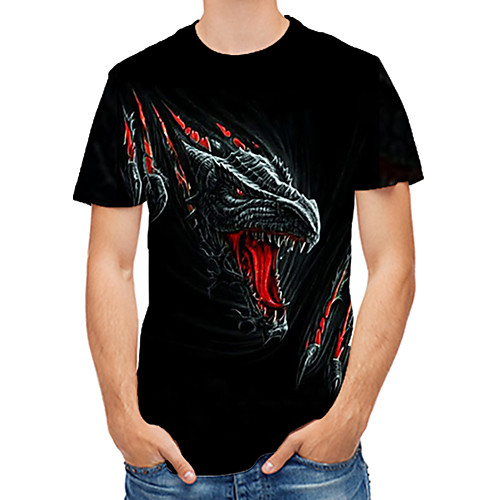 

Men's T-shirt - 3D / Animal / Cartoon Print Round Neck Black